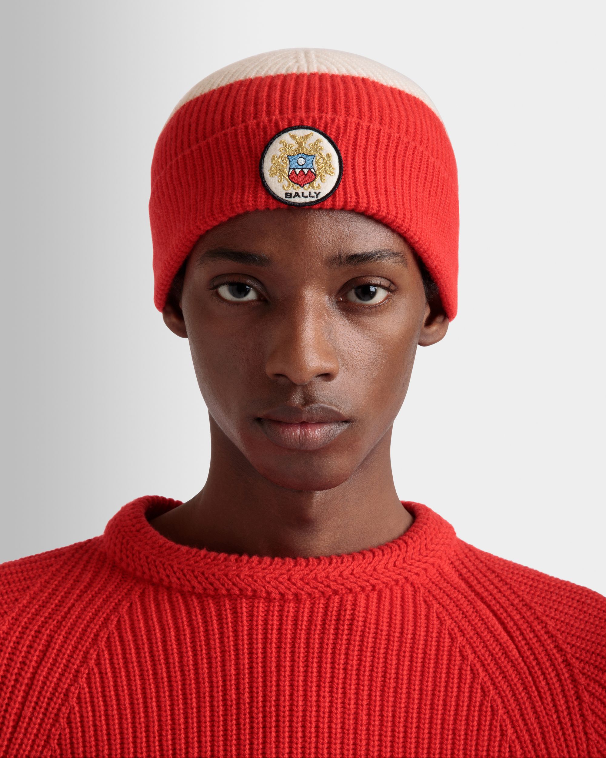 Beanie Aus Wolle In Candy Red Und Elfenbein Mit Bally-Wappen-Logo - Herren - Bally - 02