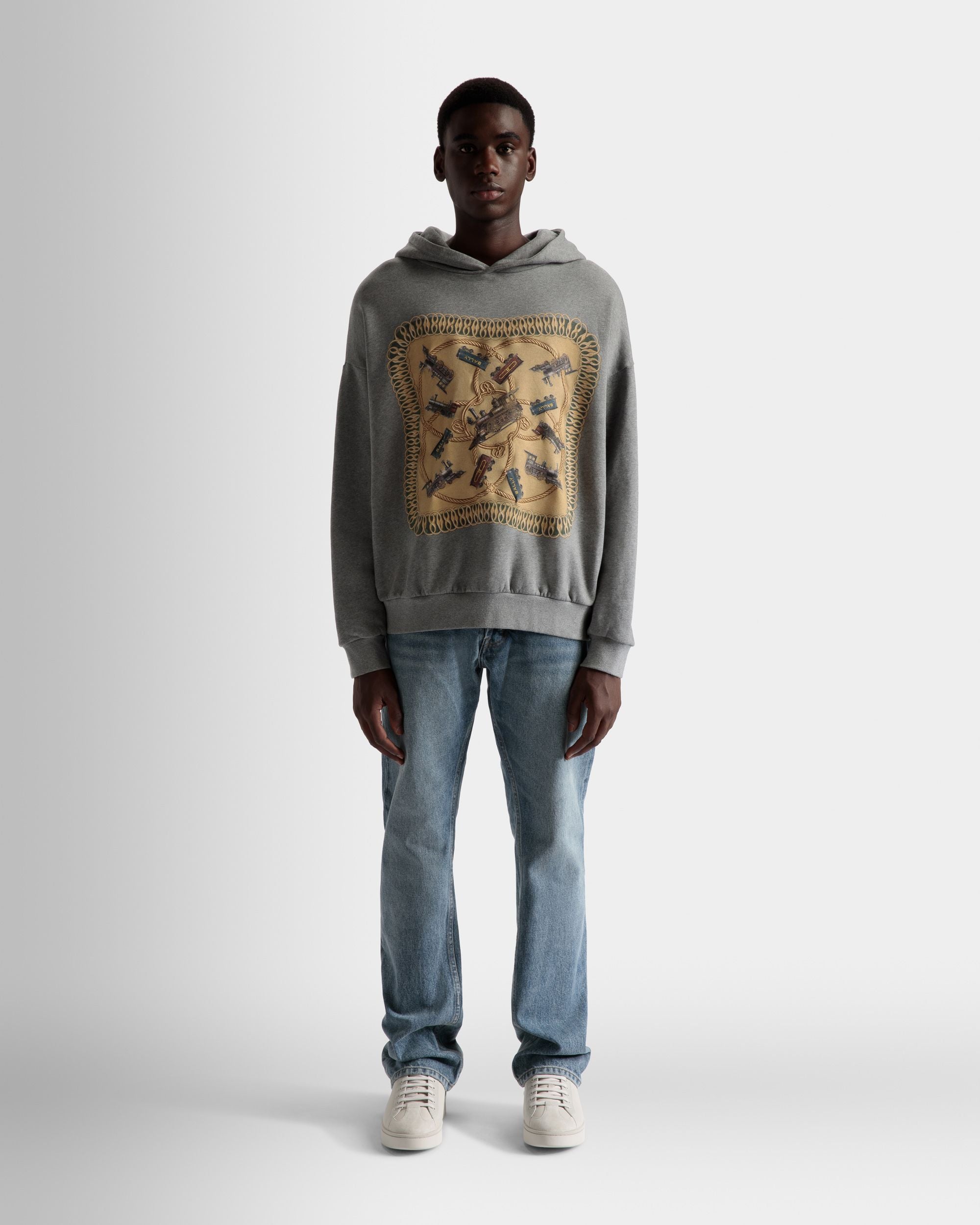 Kapuzen-Sweatshirt mit Train-Print Aus grau melierter Baumwolle - Herren - Bally - 02