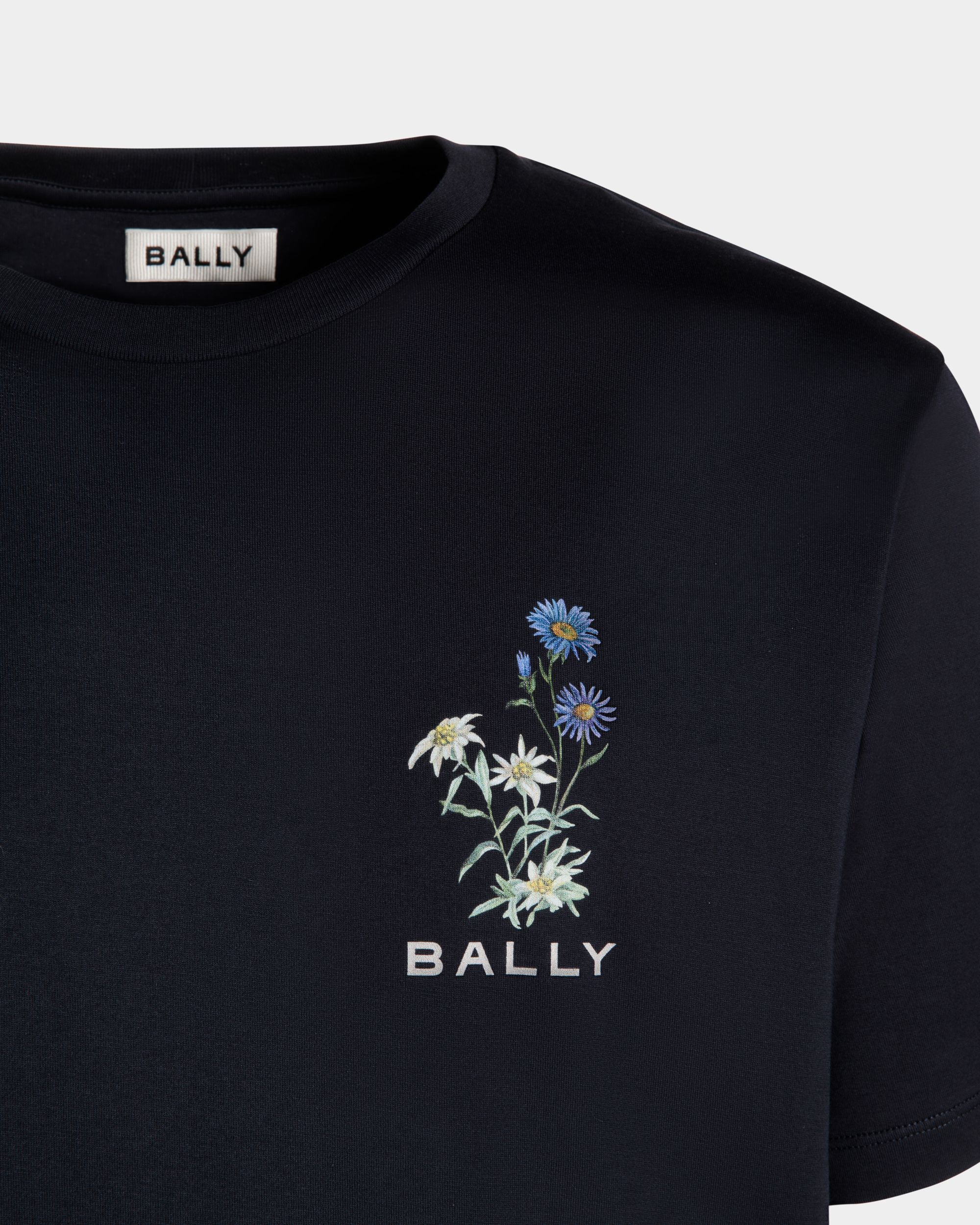 T-Shirt Aus Baumwolle In Navy Blue Mit Mountain Flower-Print - Herren - Bally - 02