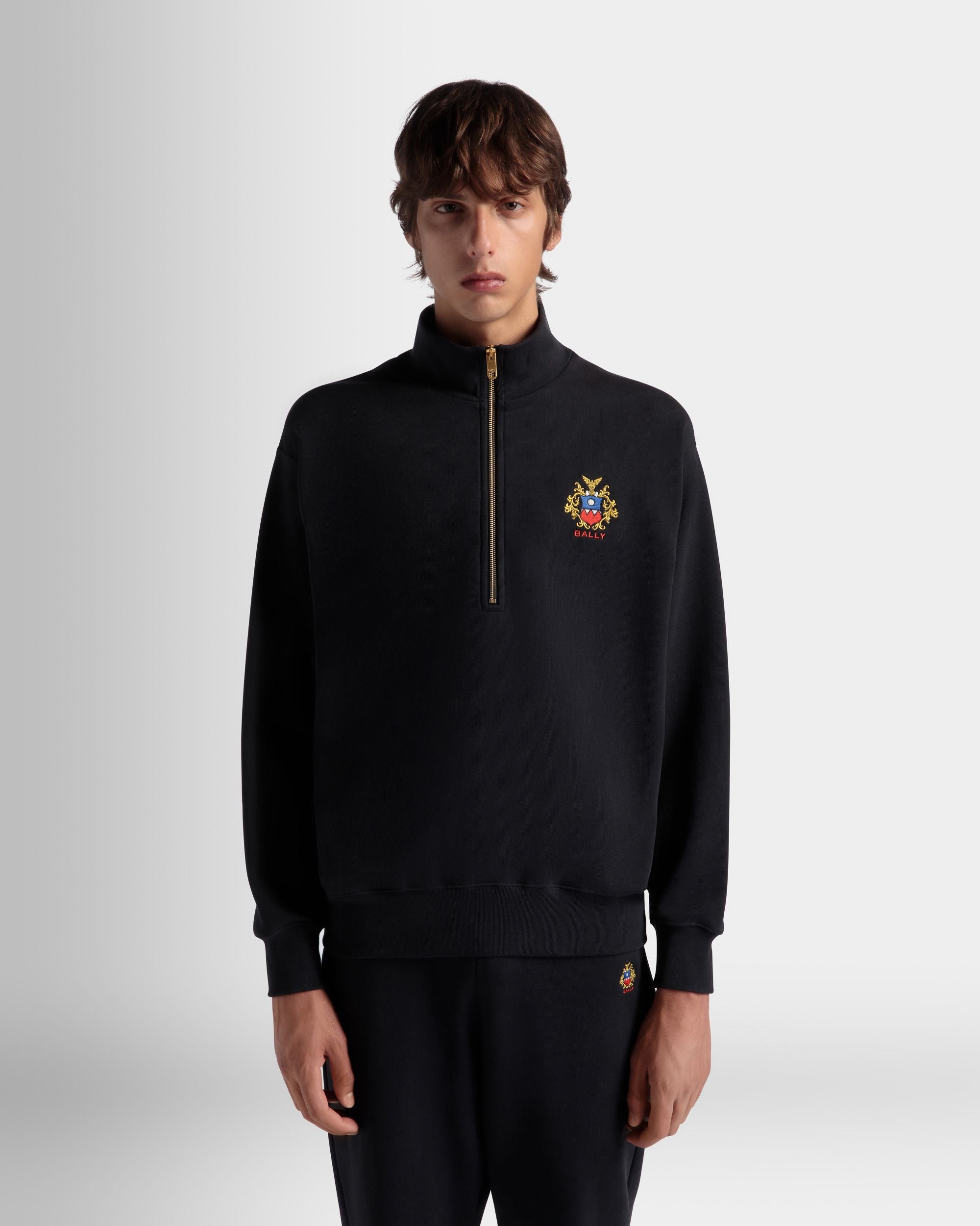 Half-Zip-Sweatshirt Aus Baumwolle In Navy Blue Mit Bally Crest Logo - Herren - Bally - 08