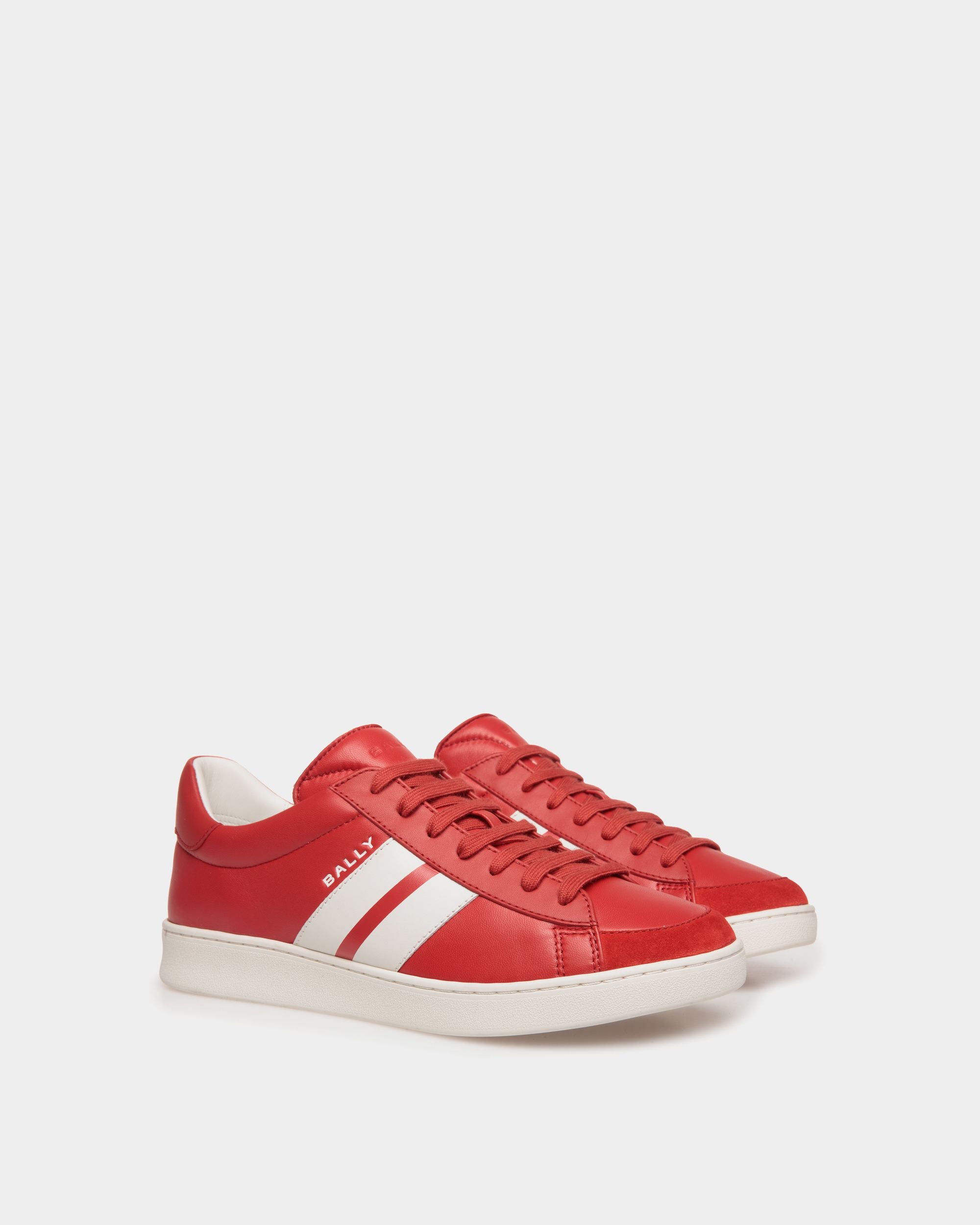 Tennis Sneaker Aus Leder In Candy Red Und Weiß - Herren - Bally - 02