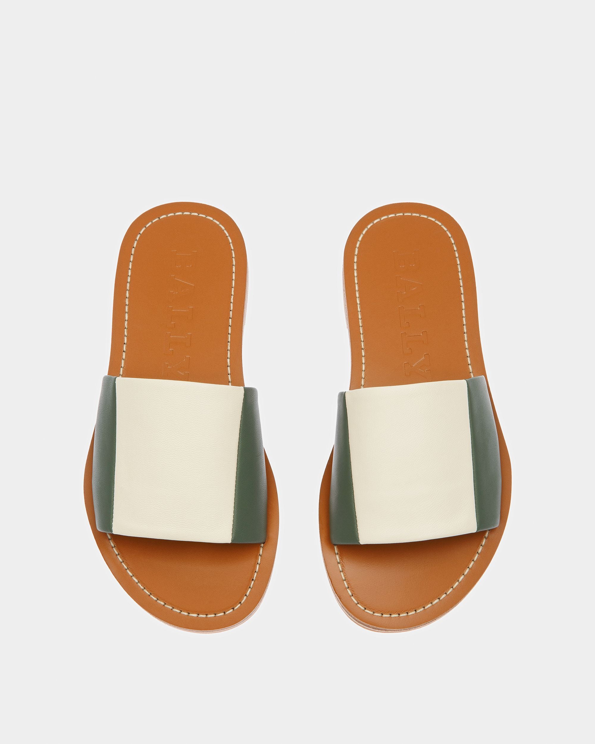 Bianka Slides Aus Leder In Salbeigrün Und Elfenbein - Damen - Bally - 02