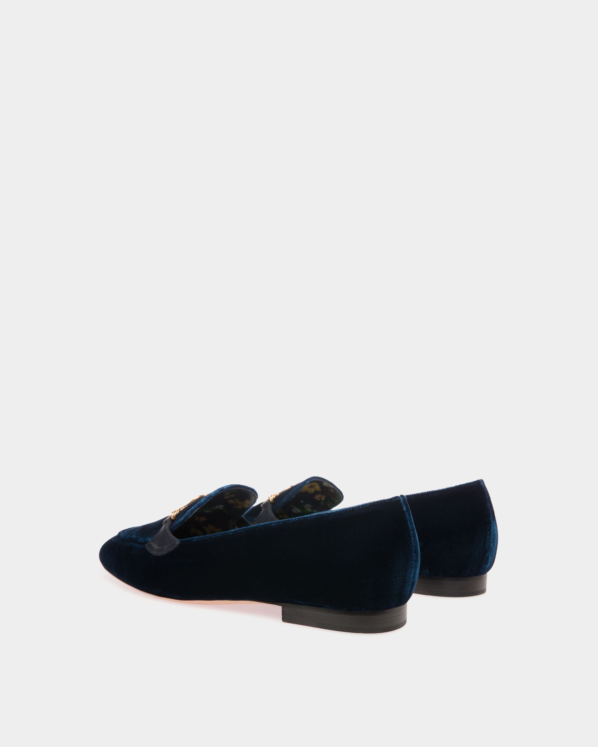 Daily Emblem Loafer Aus Samt In Navy Blue - Damen - Bally - 03