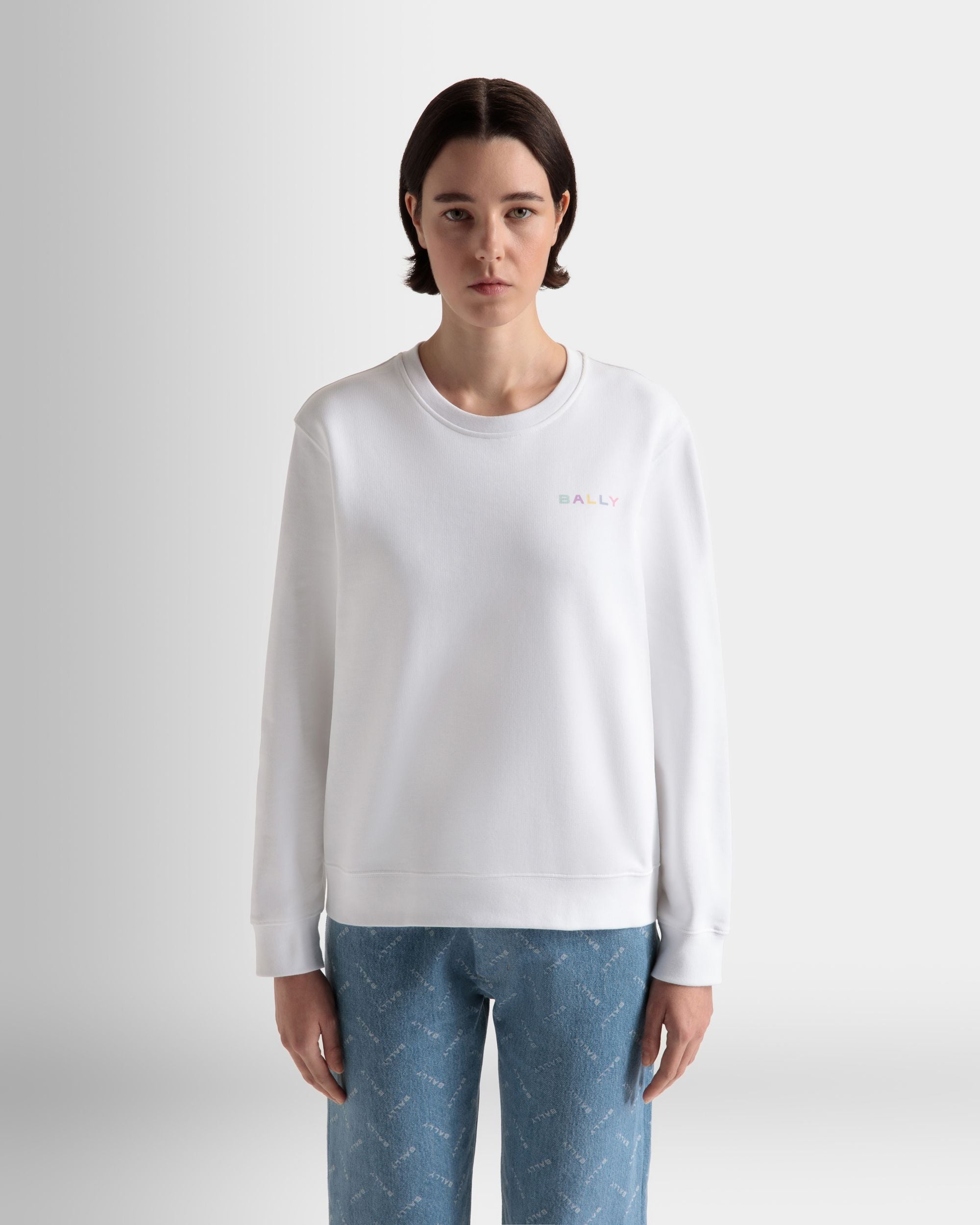 Rundhals-Sweatshirt Aus Baumwolle In Weiß - Damen - Bally - 03