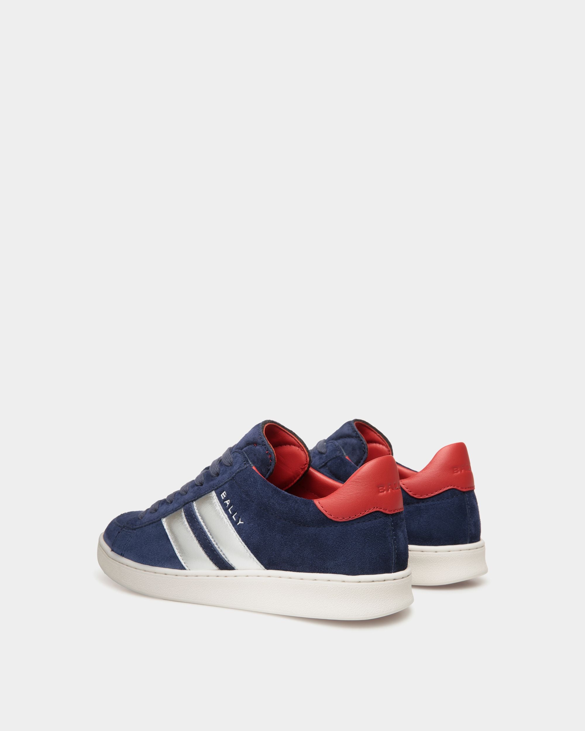 Tennis Sneaker Aus Veloursleder In Navy Blue Und Candy Red - Damen - Bally - 03