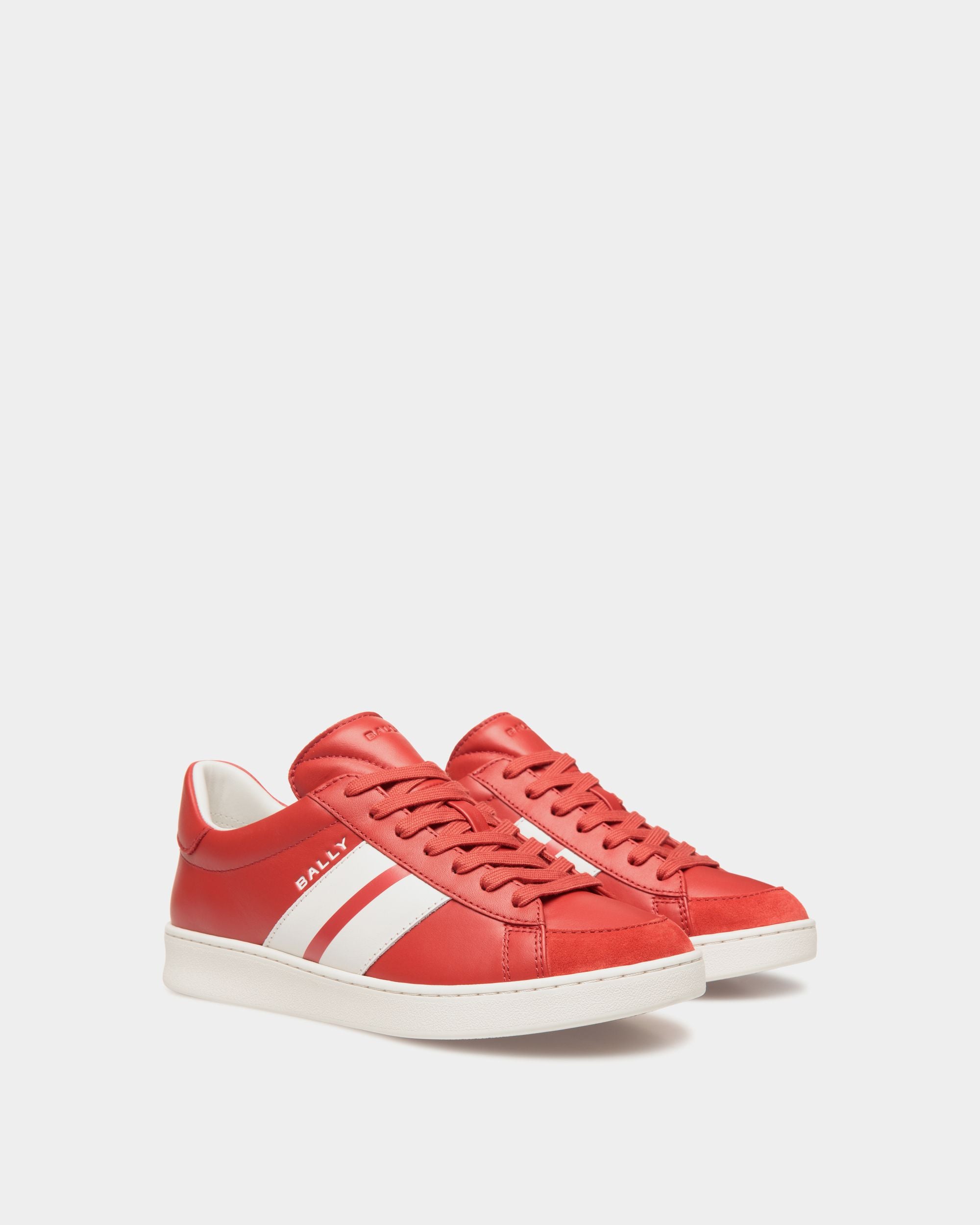 Tennis Sneaker Aus Leder In Candy Red Und Weiß - Damen - Bally - 02