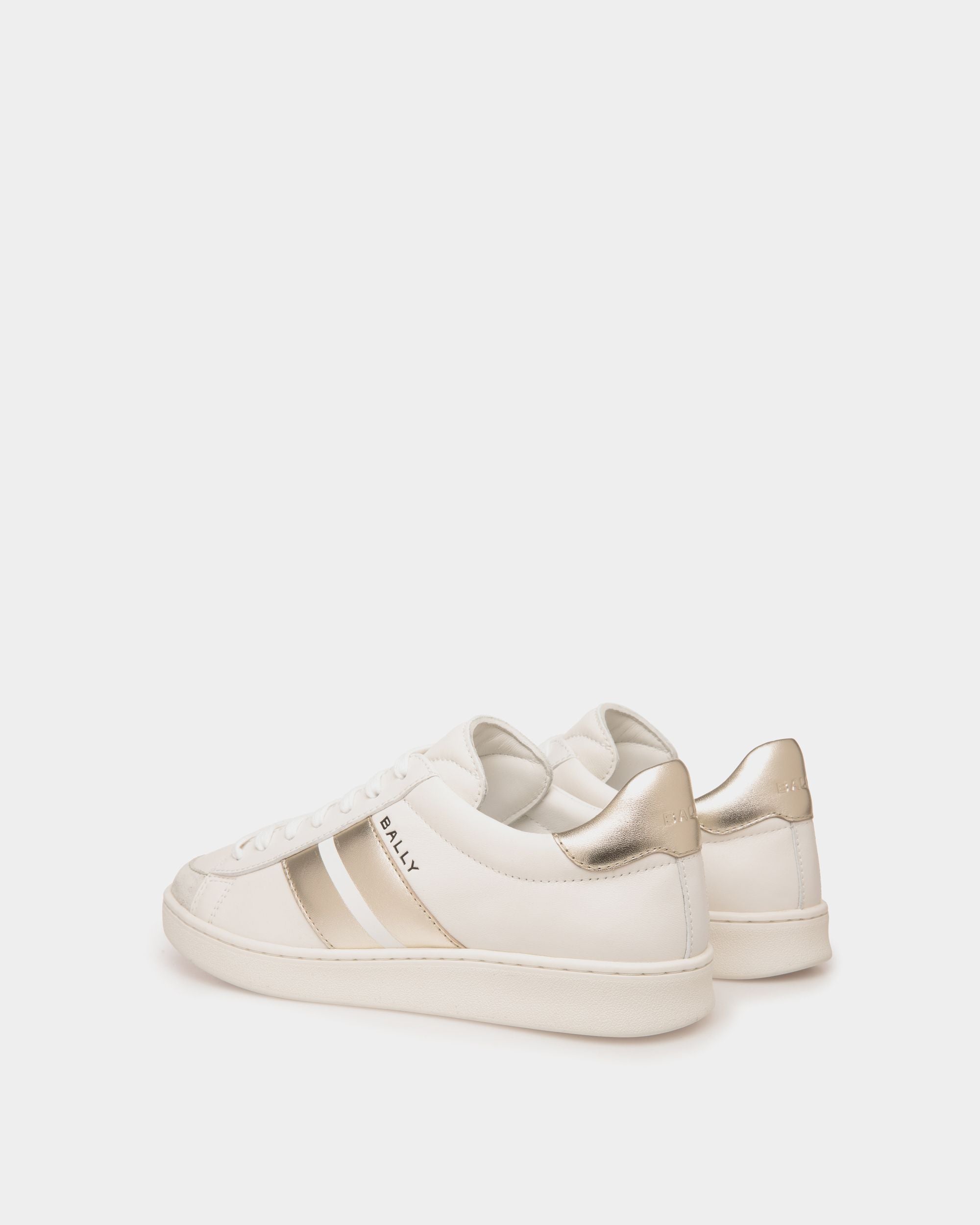 Tennis Sneaker Aus Leder In Weiß Und Gold - Damen - Bally - 03