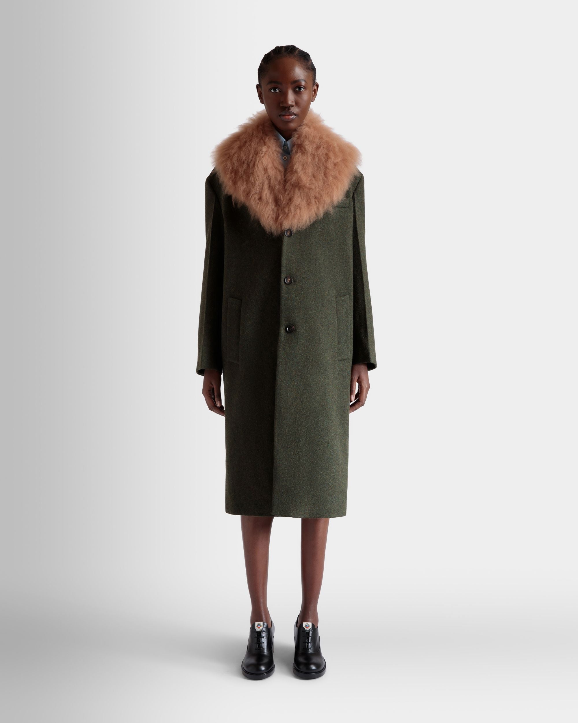 Single-Breasted Coat In Dark Green Wool - Damen - Bally - 02